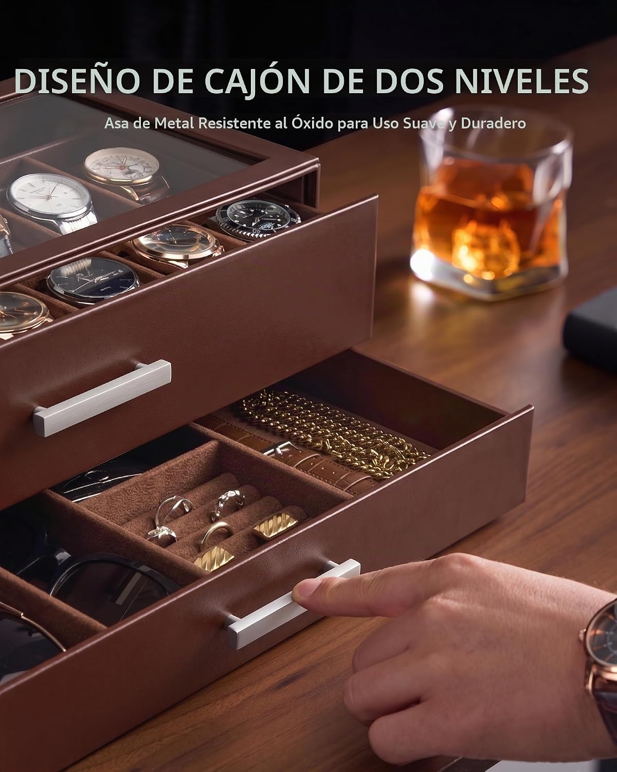 ProCase Caja de reloj de 14 ranuras, vitrina de 2 niveles con cajon...