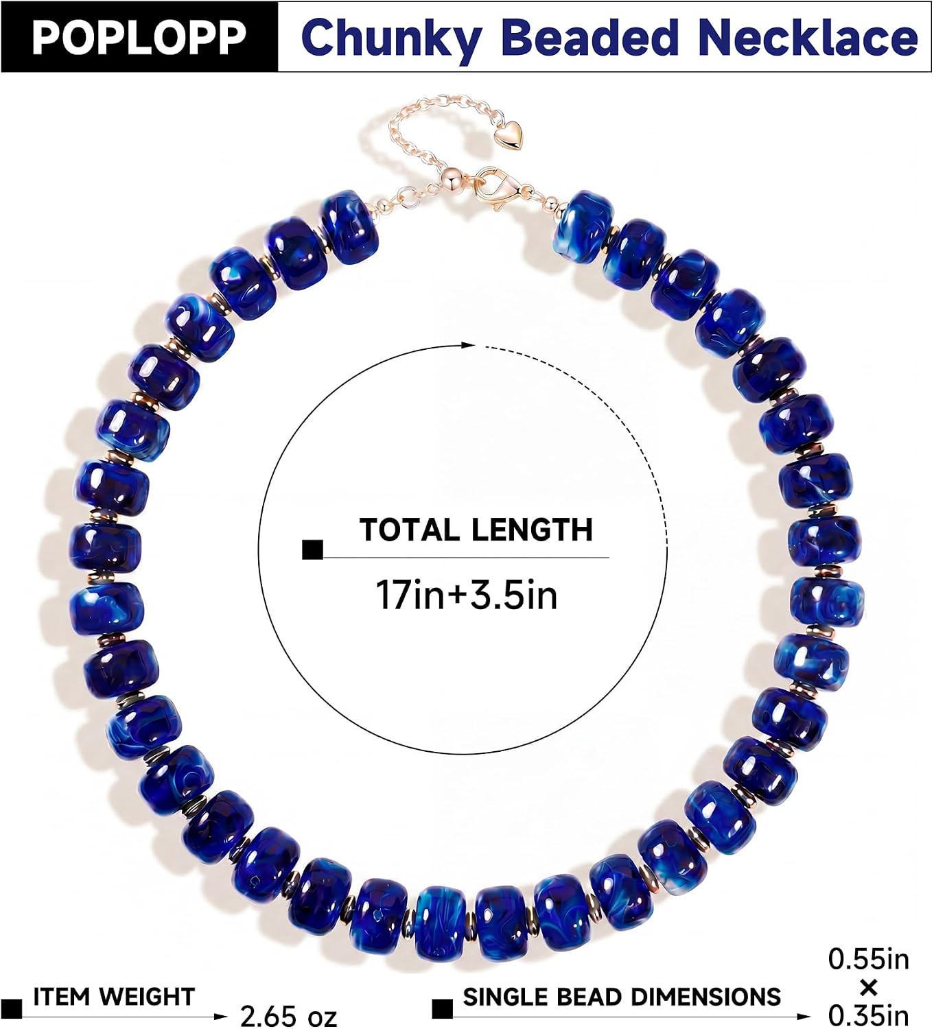 POPLOPP Collares de cuentas gruesas para mujer, gargantilla de cuen...