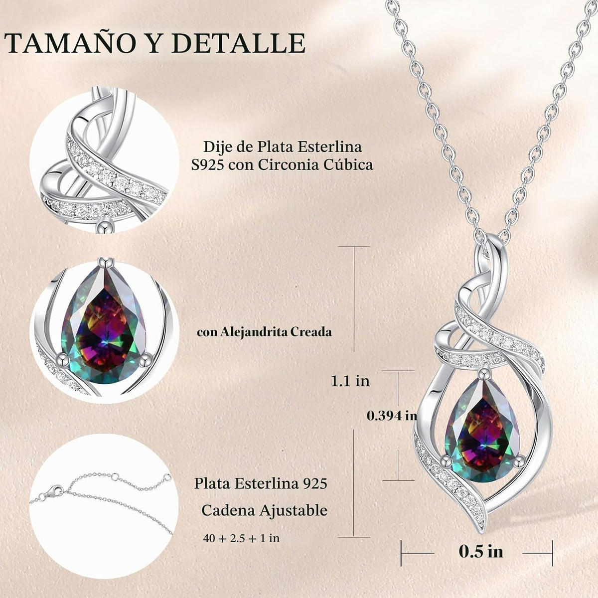FANCIME Collar con piedra natal para mujer con colgante de lágrima...