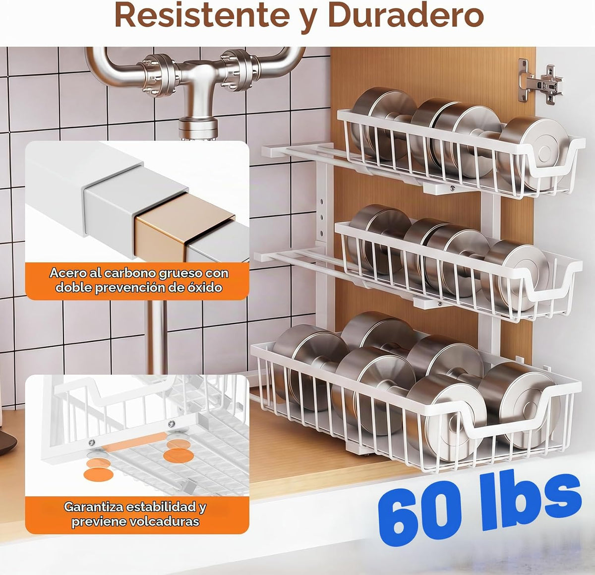 Organizador para debajo del fregadero, paquete de 2 estantes organi...
