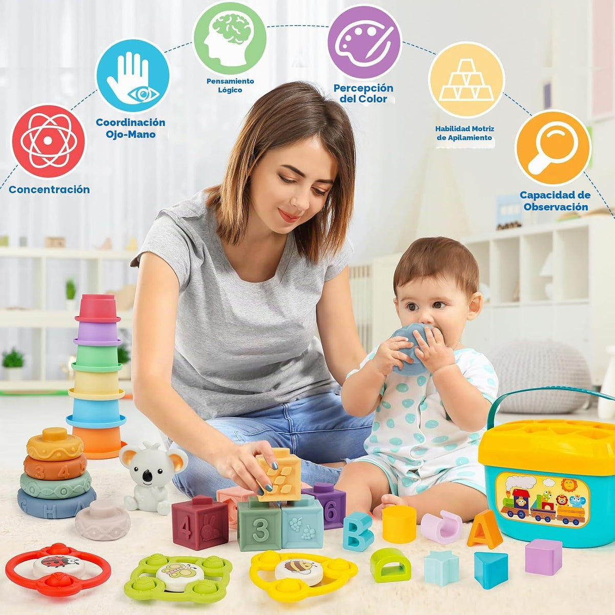 Juguetes Montessori para bebés de 6\u201312\u201318 meses con clasi...