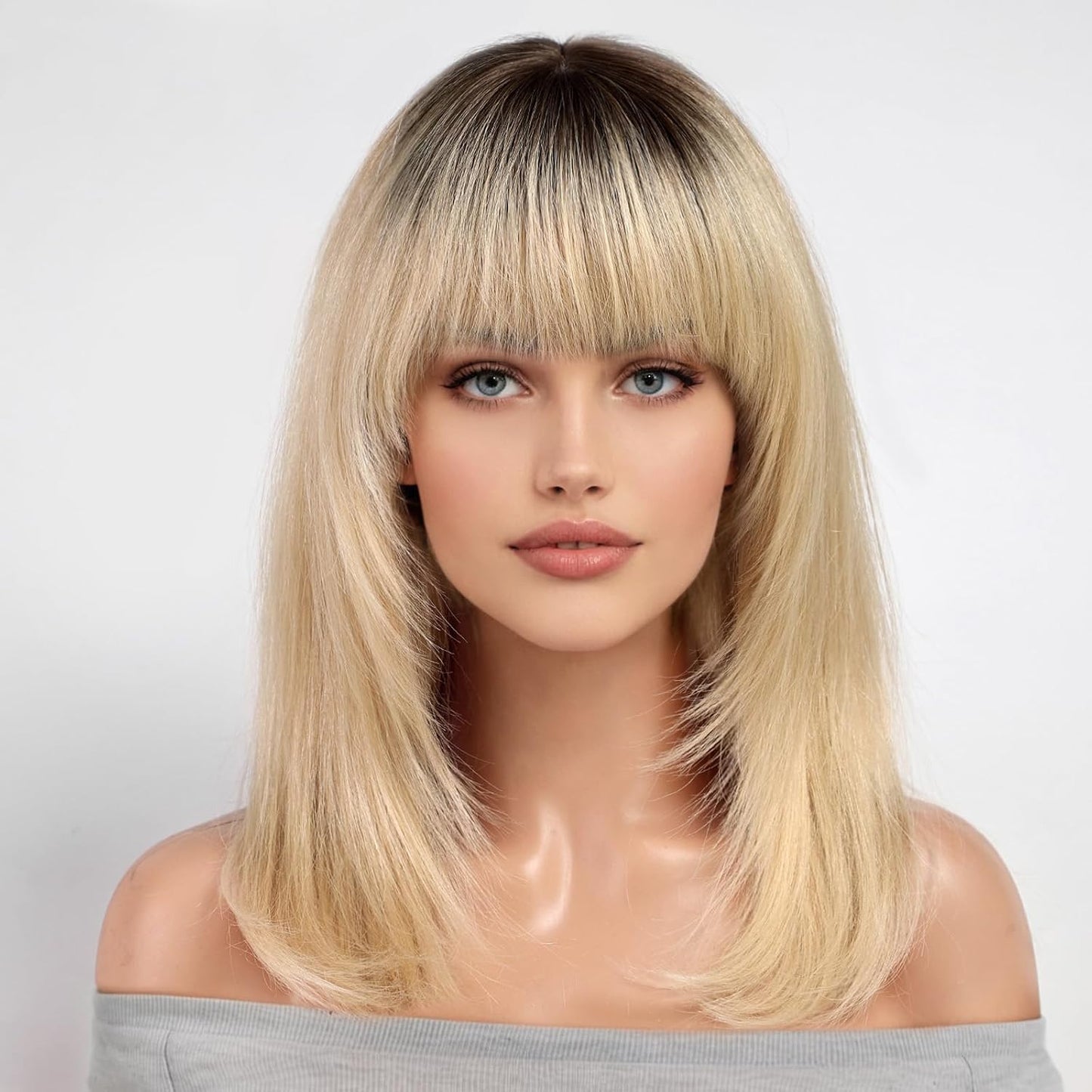 KKU Pelucas de cabello humano rubio degradado de 16 pulgadas para m...