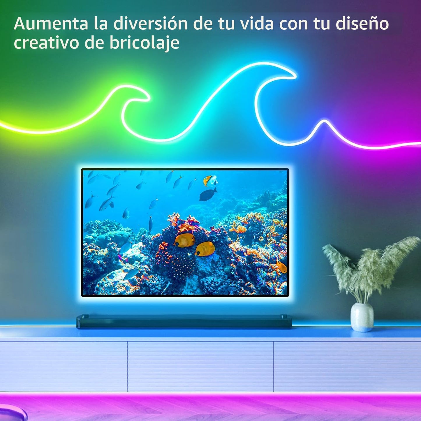Luces de cuerda de neón LED RGB de 100 pies, luces de neón LED con...