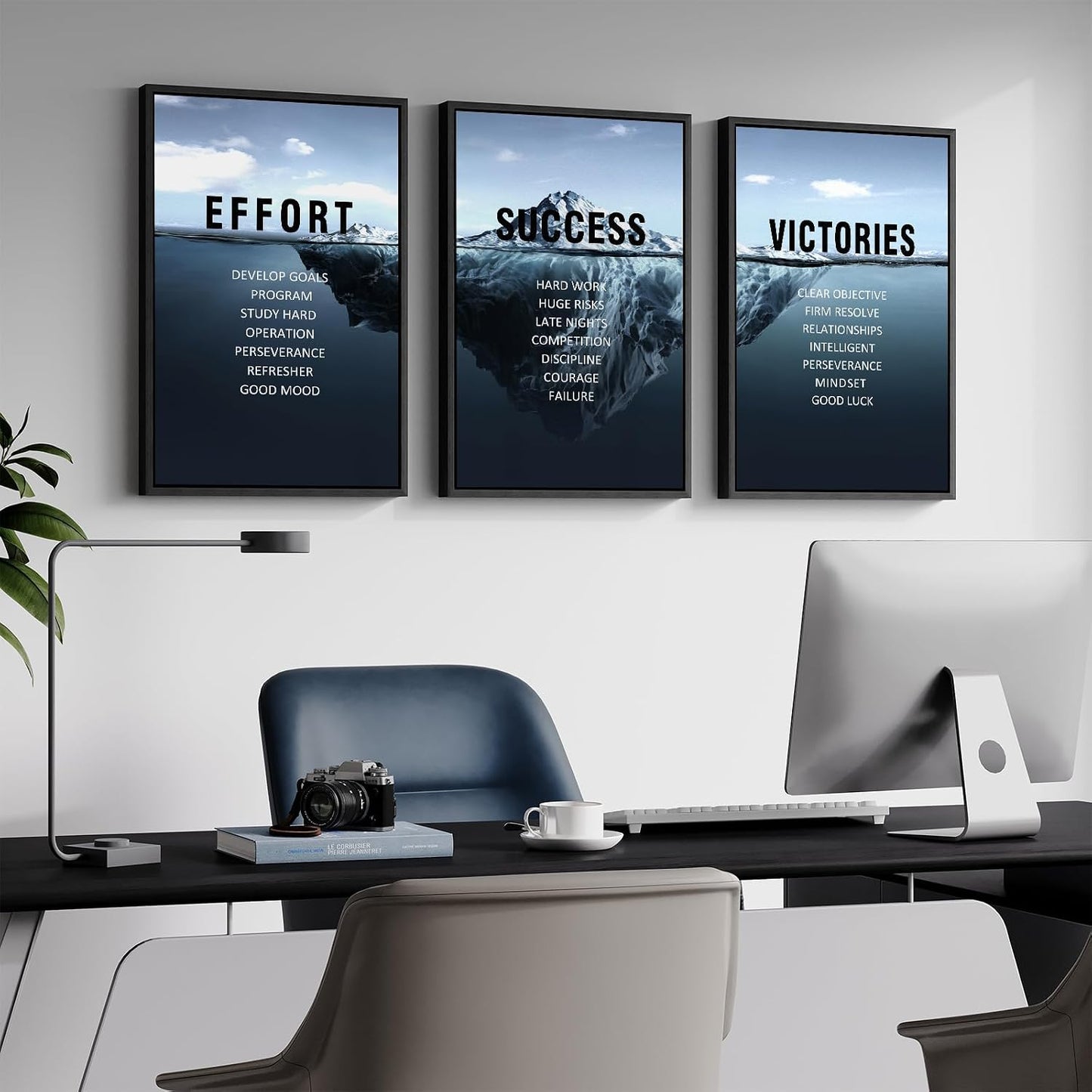 Arte de pared motivacional enmarcado para oficina, 3 piezas de 16 x...