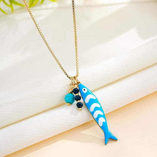 FILMOON Collar de pez para mujer, chapado en oro, colgante de pez,...