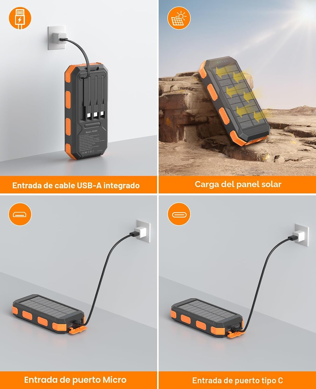Banco de energía solar de 38800 mAh, cargador portátil, 4 cables, 4...