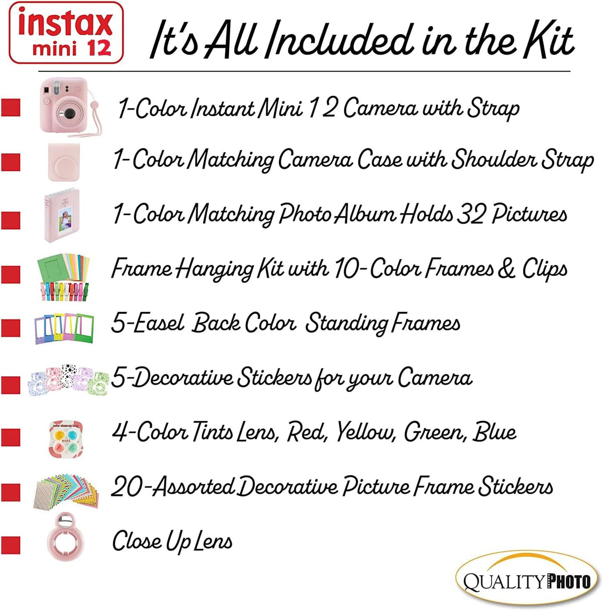 Fujifilm - Cámara instantánea Instax Mini 12 con funda, calcomanías...