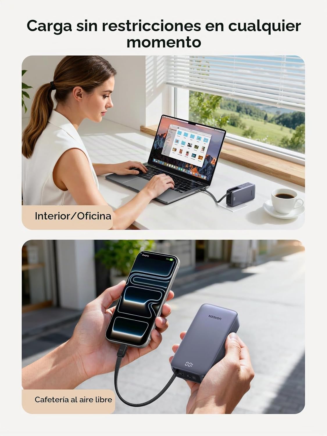 UGREEN 3-en-1 10000mAh 45W Banco de energía con cargador de pared p...