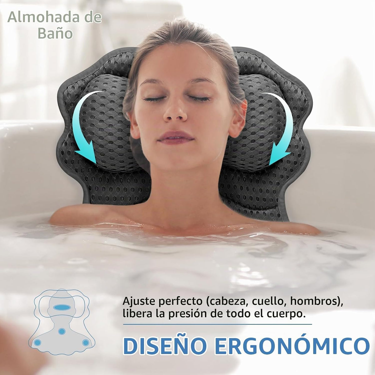 Almohada de baño SetSail, almohadas relajantes para bañera para apo...
