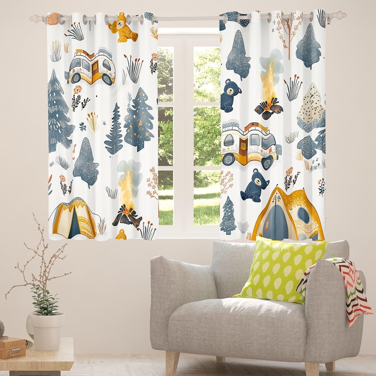 Cortina de ventana con temática de campamento, cortinas de oso para...
