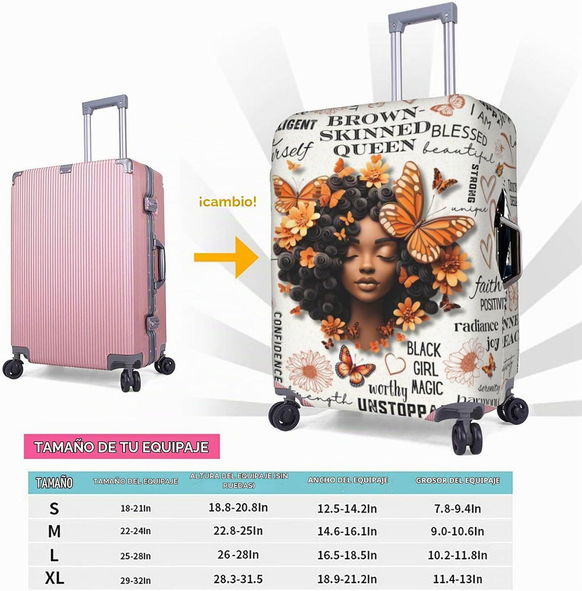 Hepmant Protector de maleta de viaje para mujer afroamericana, elás...