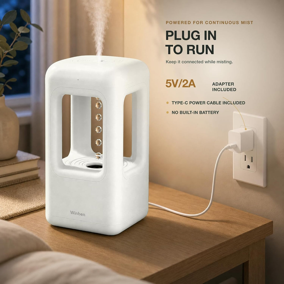 WINBEN Mini humidificador de niebla fría de 20.3 fl oz con pantalla...