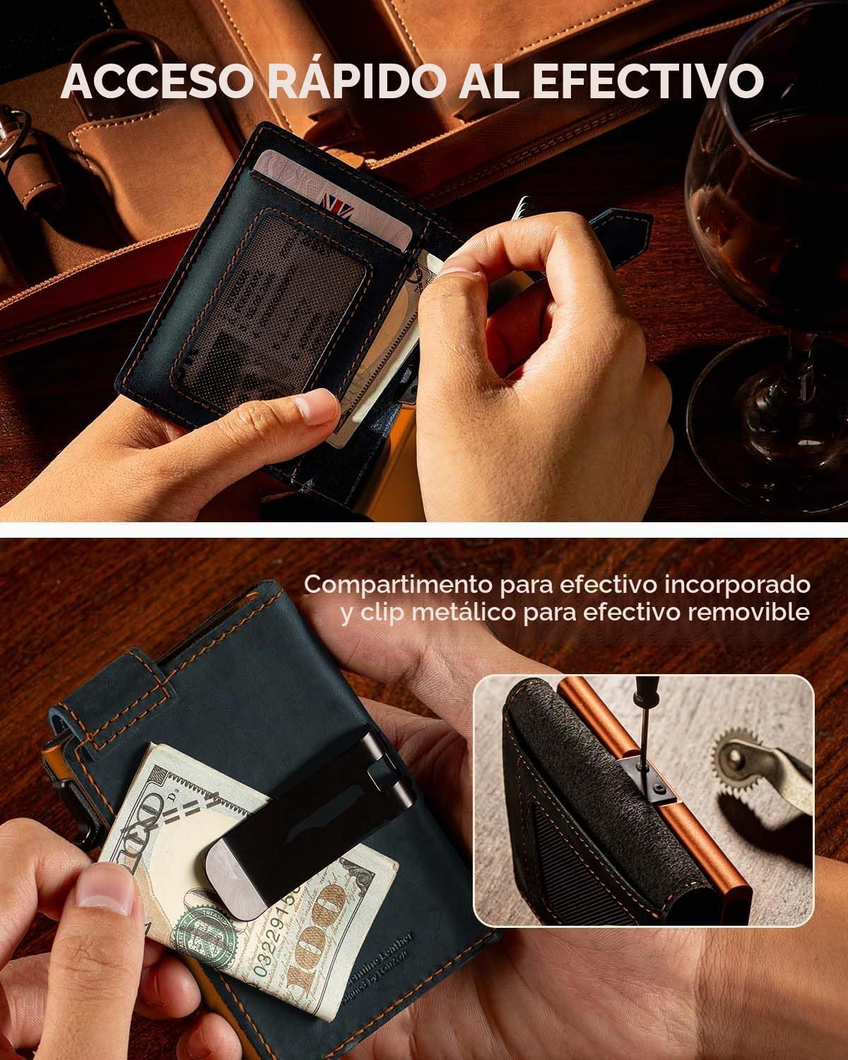 LORZOR Cartera delgada para hombres con cierre de seguridad, billet...