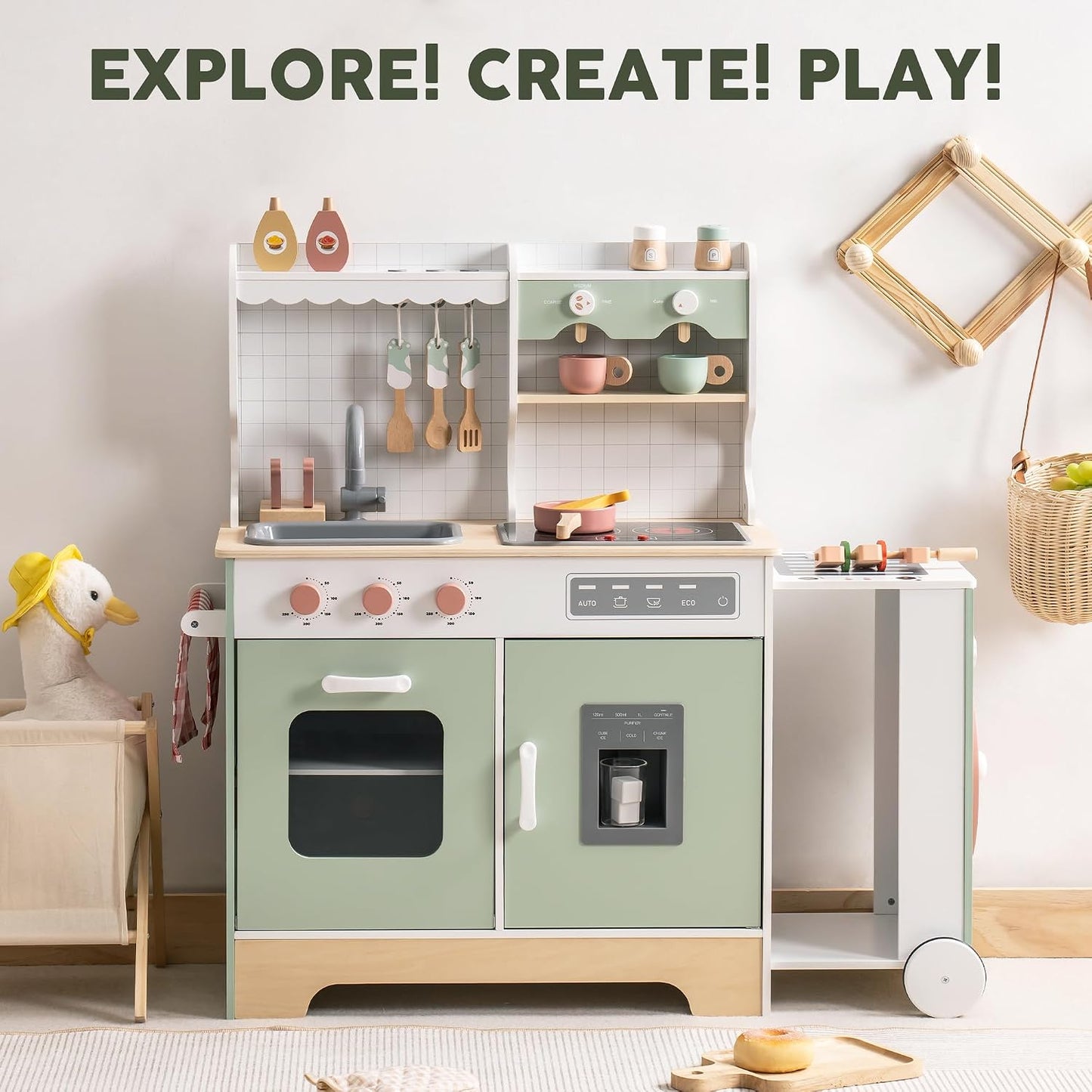 ROBUD Juego de cocina de madera para niños pequeños, juego de cocin...