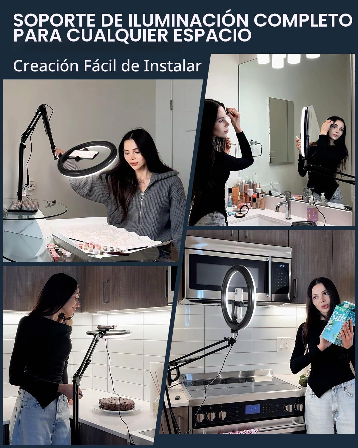 Soporte de teléfono aéreo de 12 pulgadas con luz de anillo, luz cir...
