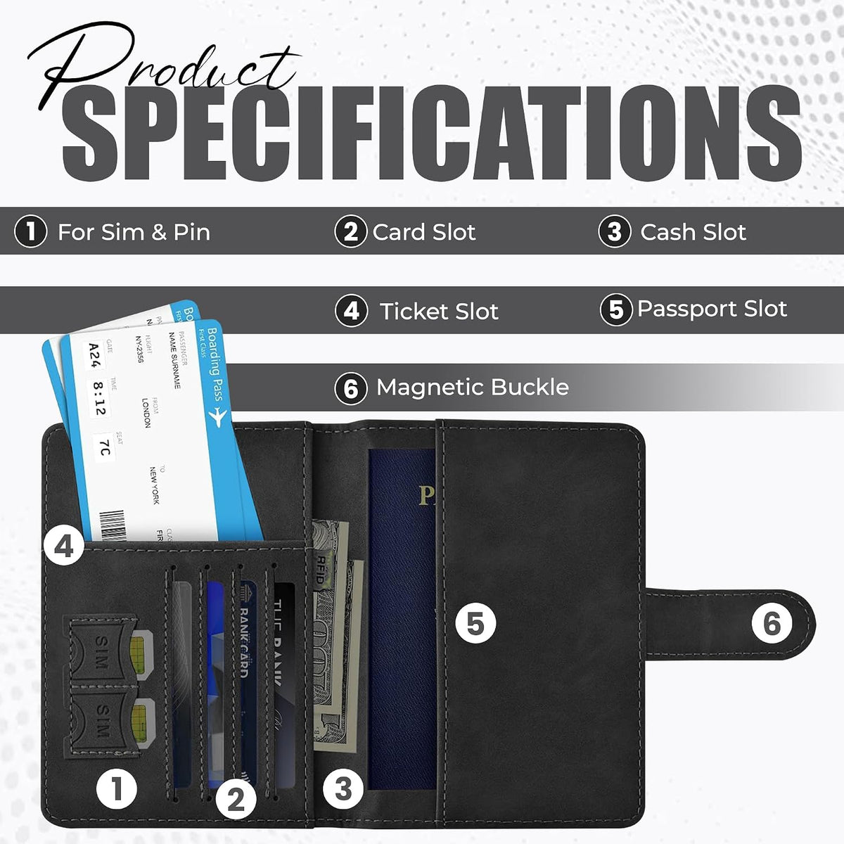 Soporte para pasaporte para artículos esenciales de viaje, funda ti...