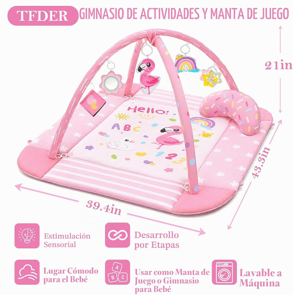 TFDER Alfombra de juego para gimnasio para bebé, alfombrilla 8 en 1...