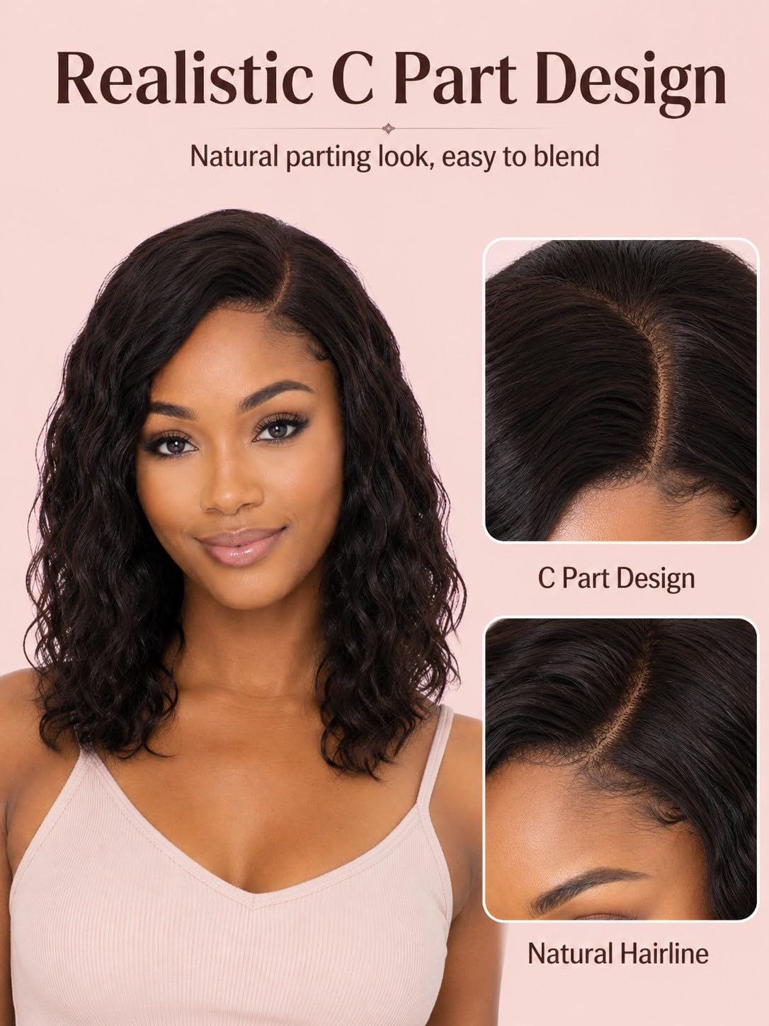 SilkSleek Peluca frontal de encaje con parte C, cabello humano ondu...