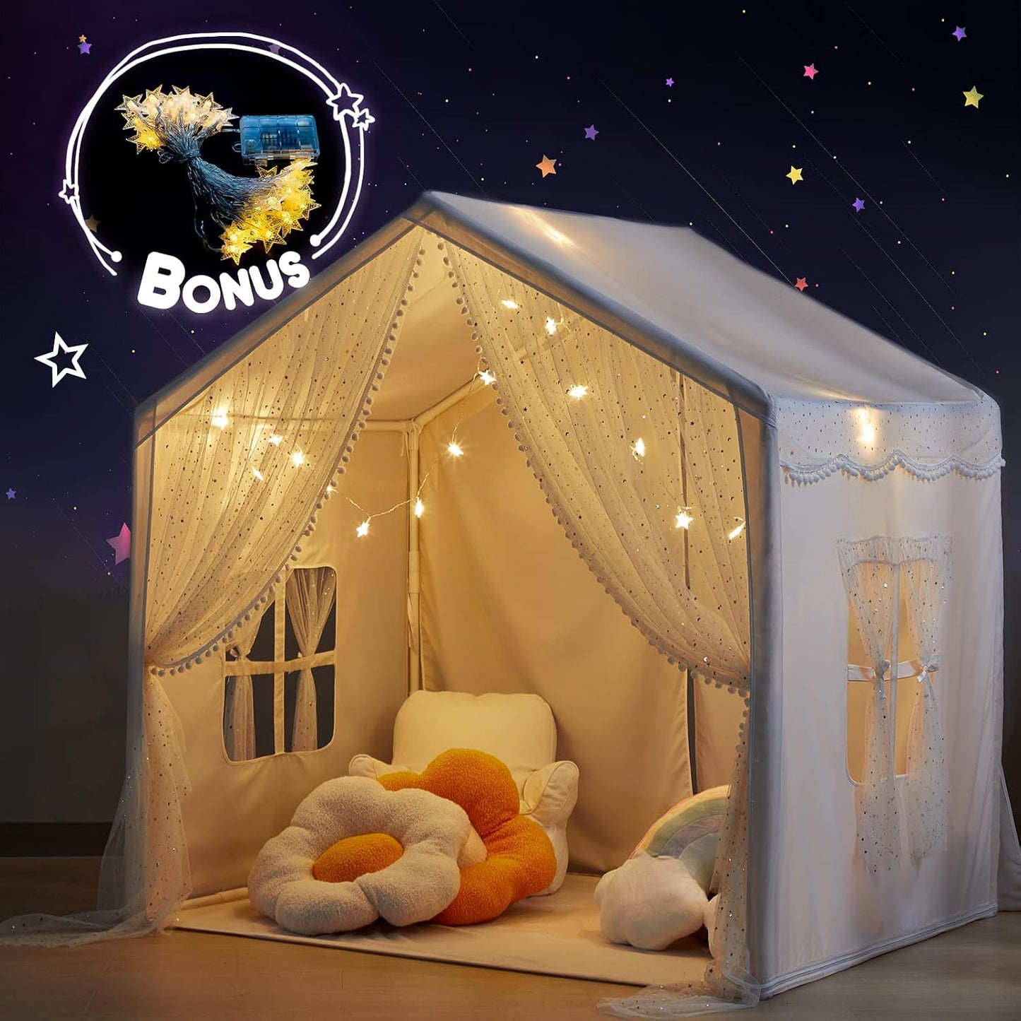LOAOL Tienda de campaña para niños con luces de estrella para niñas...
