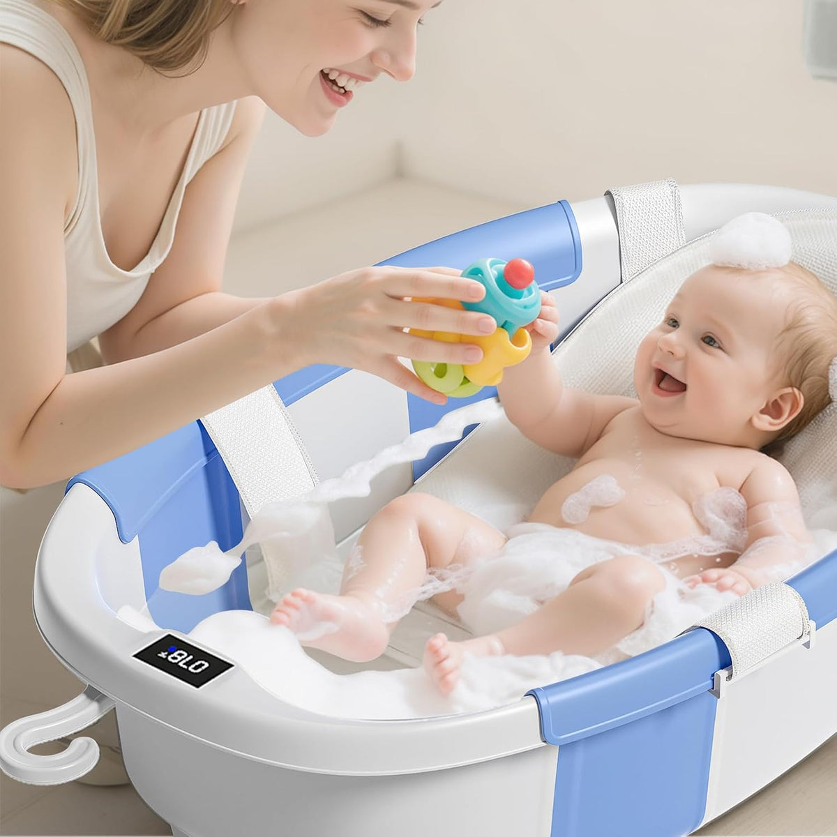 Bañera plegable para bebés, bañeras para bebés recién nacidos con c...