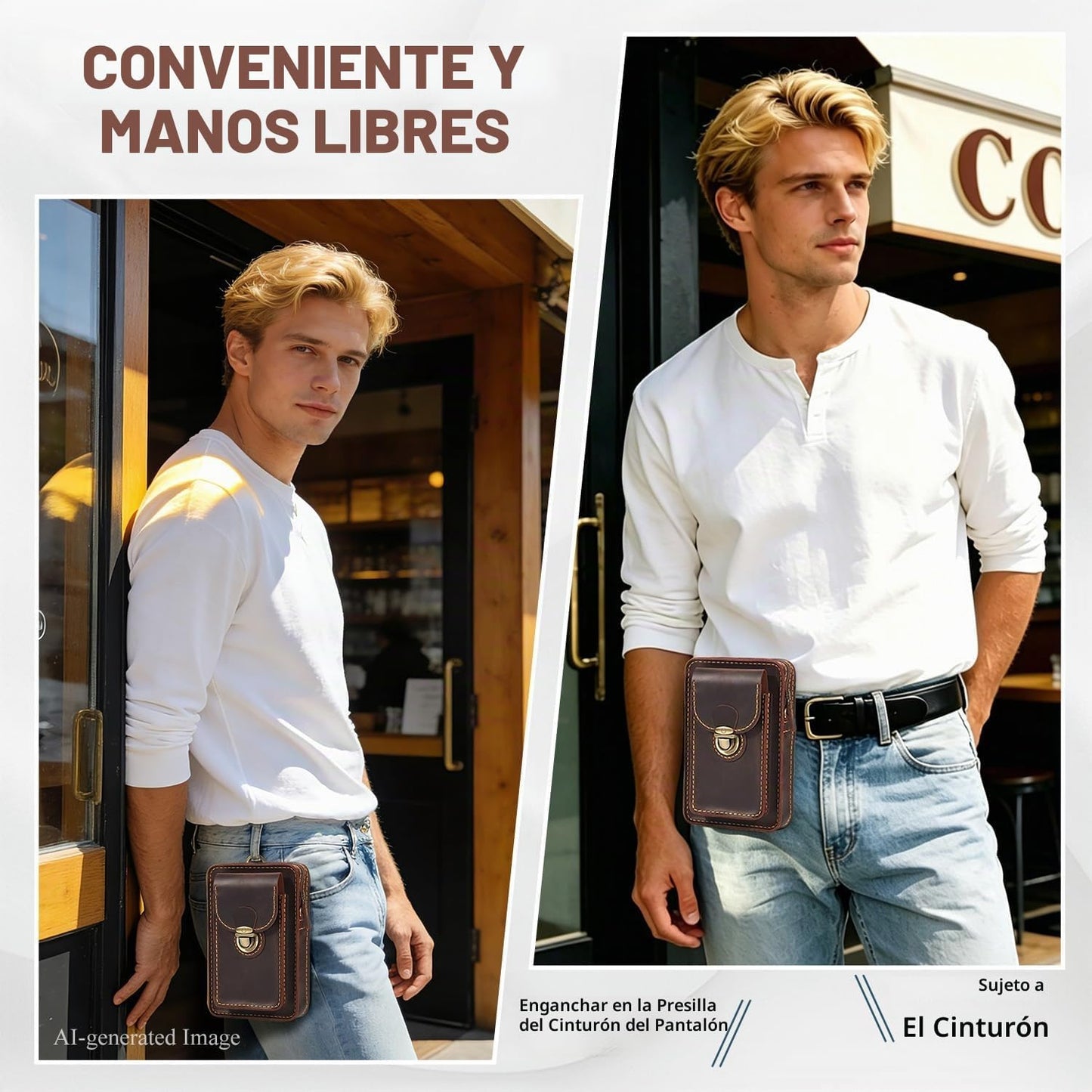 Fasjosma Funda de cuero hecha a mano con trabilla para cinturón, pe...