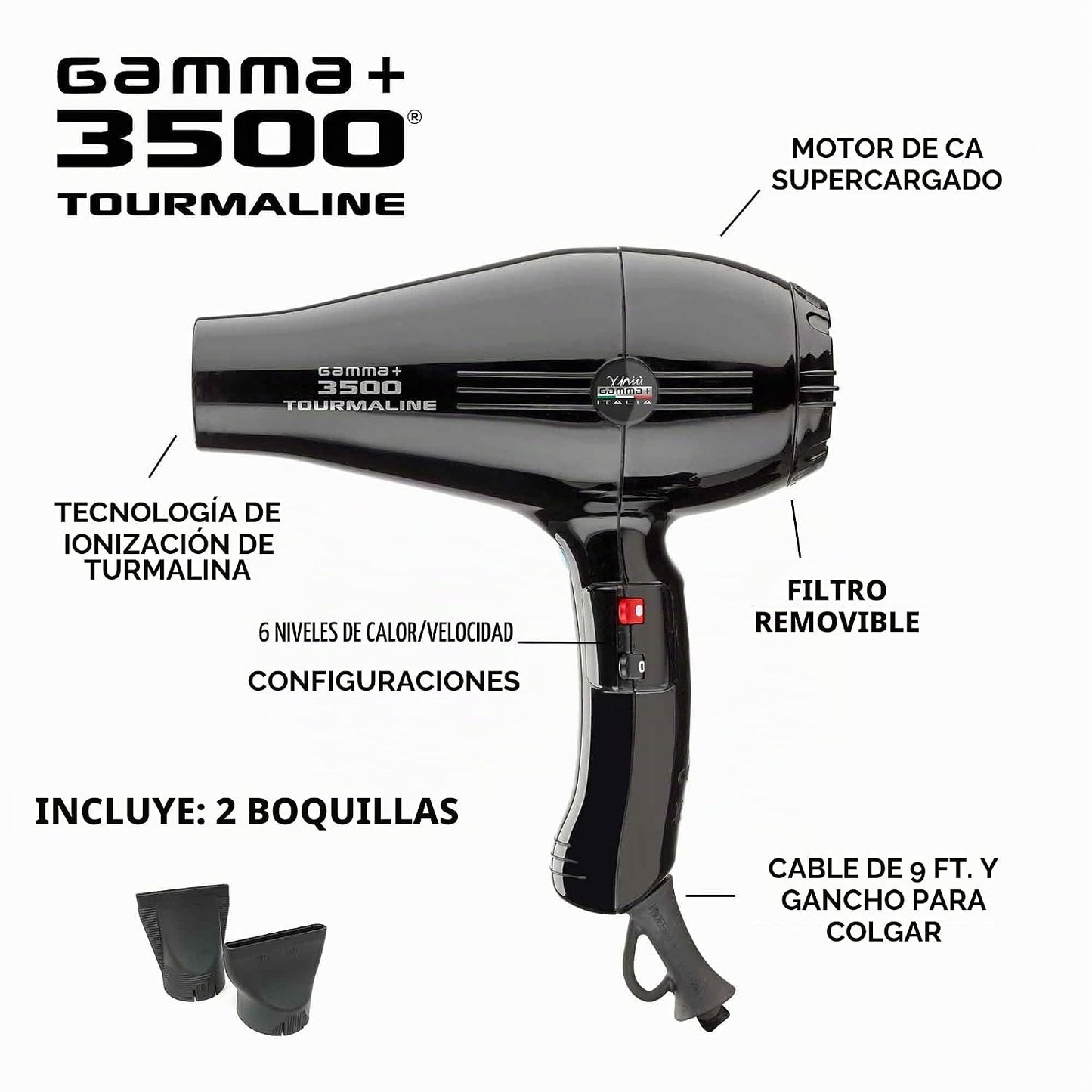 Gamma 3500 - Secador de pelo iónico | Motor de CA de 2000 W, 13.4 o...