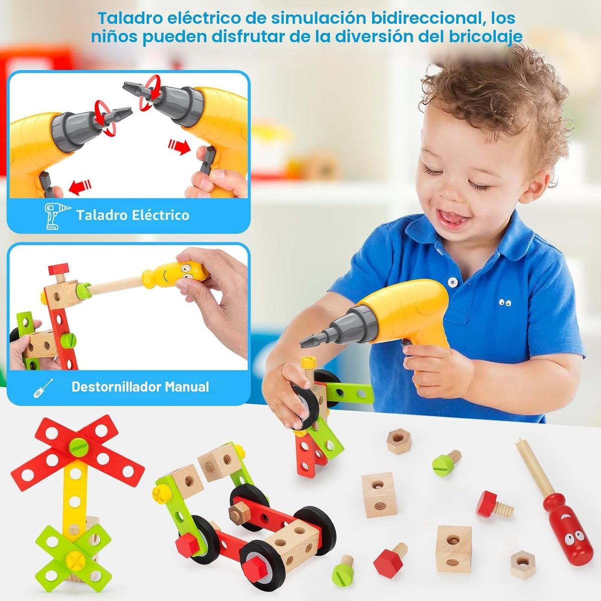 Set de herramientas para niños con taladro eléctrico, set de 46 pie...