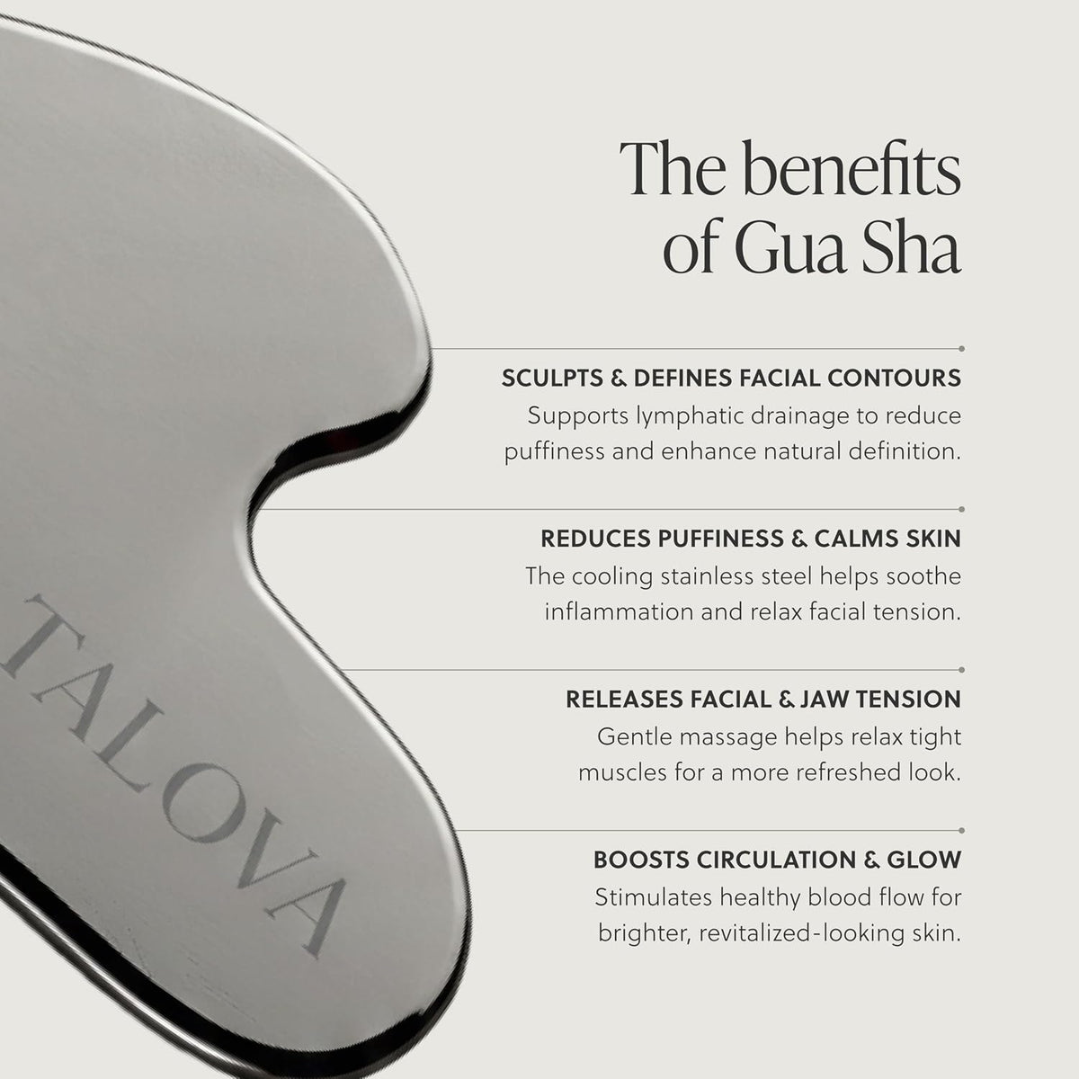 TALOVA - Gua Sha de acero inoxidable de grado 304 y rodillo facial...