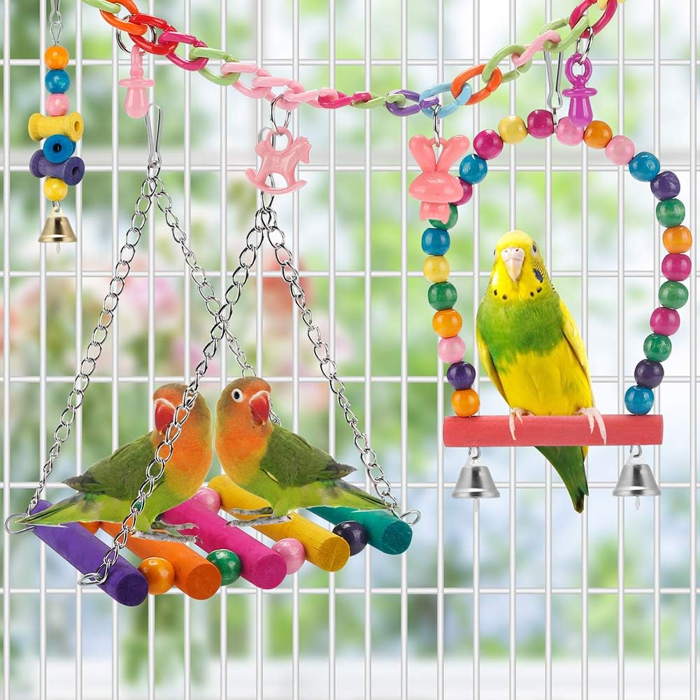 Juguetes para periquitos de pájaros, hamaca colgante para masticar,...