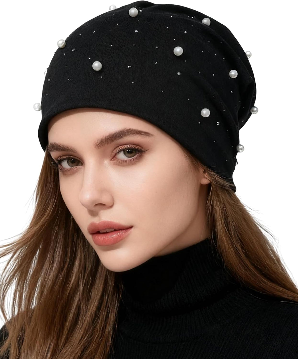 ACECHA Gorro de diamantes de imitación y perlas para mujer, gorro l...