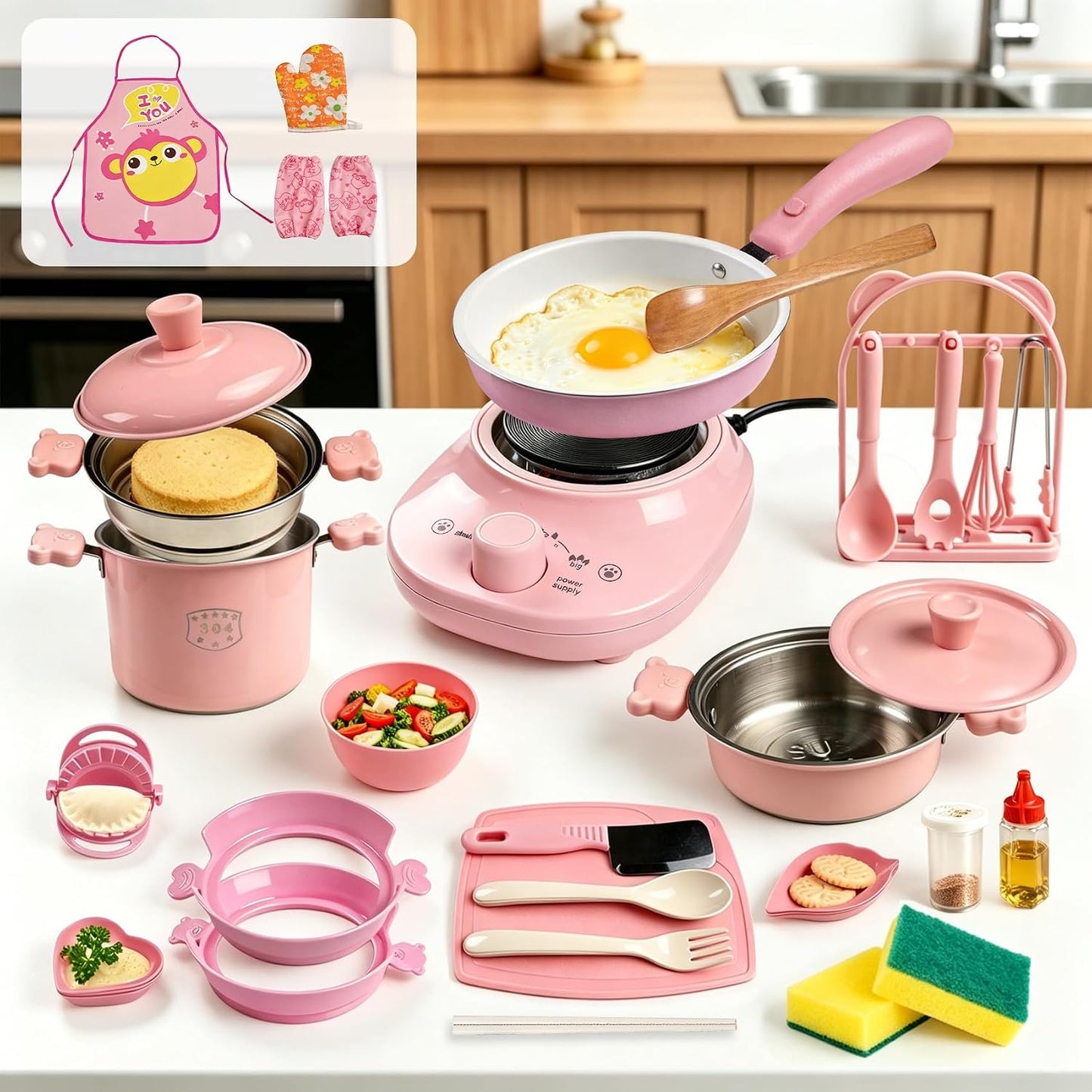Juego completo de 22 piezas de cocina real para niños, estufa de ca...