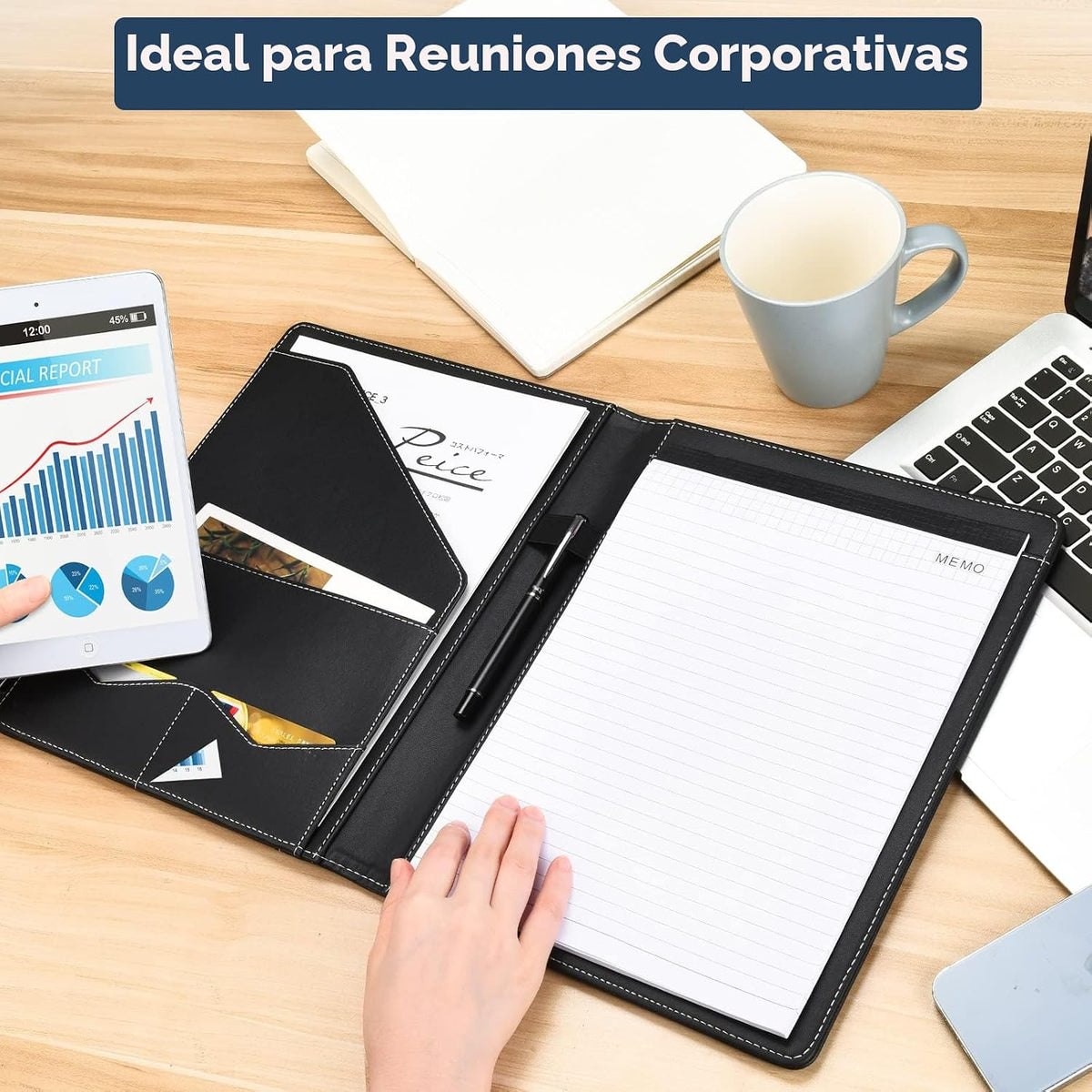 Pacific Mailer Padfolio Portafolio Carpeta de Cuero, Organizador de...