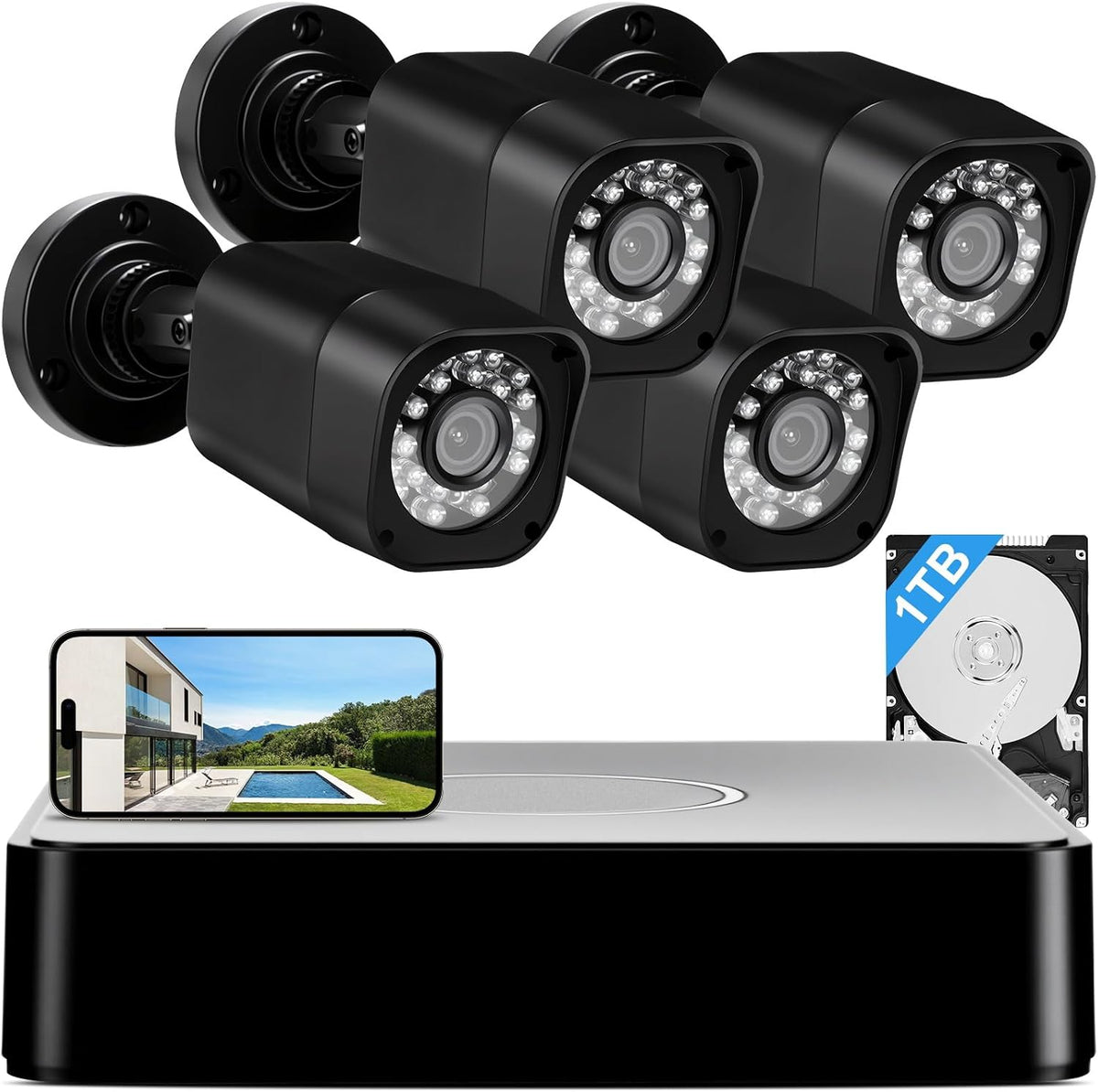 Sistema de cámara de seguridad con cable de 1080P, DVR de vigilanci...