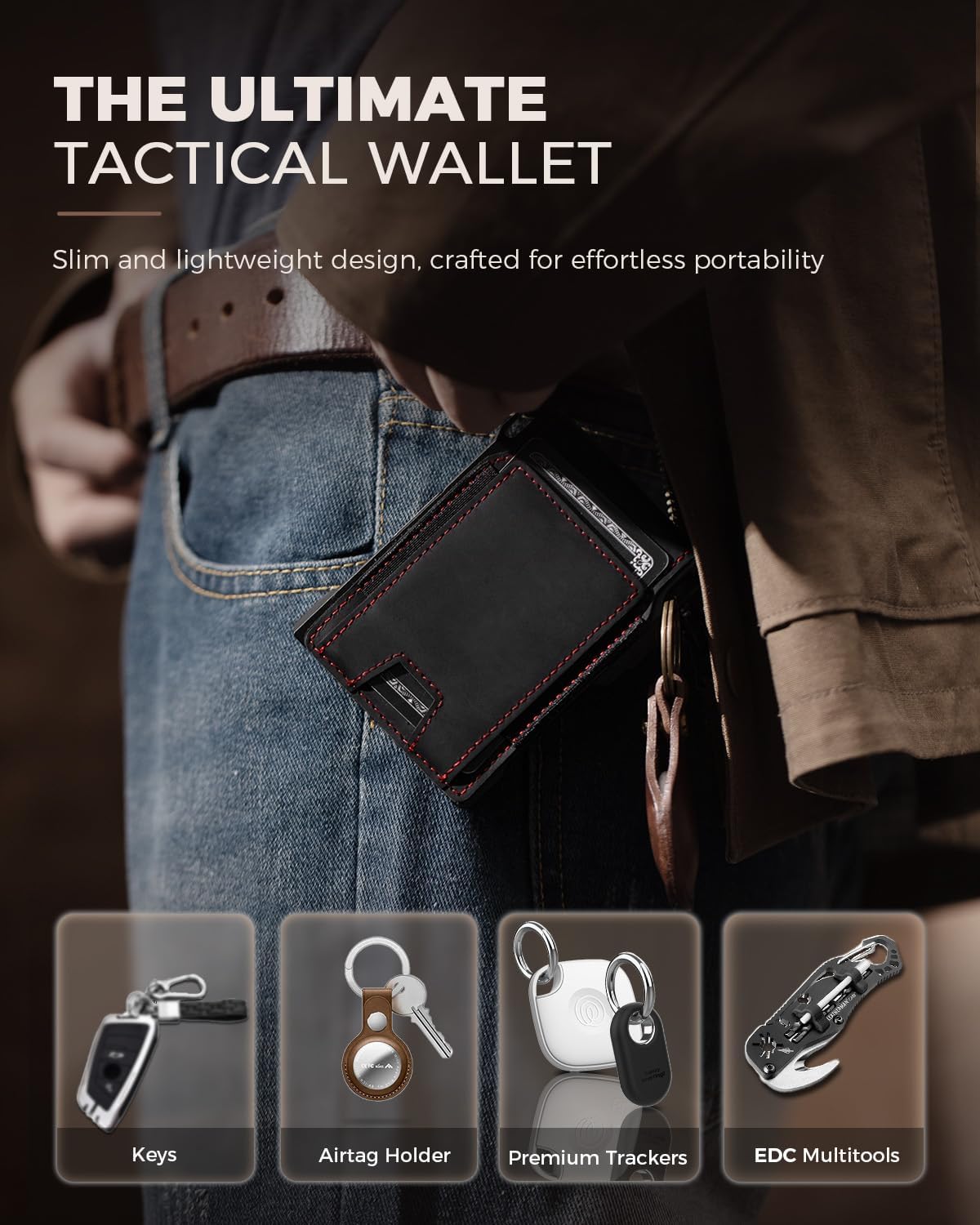 LORZOR Cartera táctica de piel auténtica para hombre, tarjetero des...