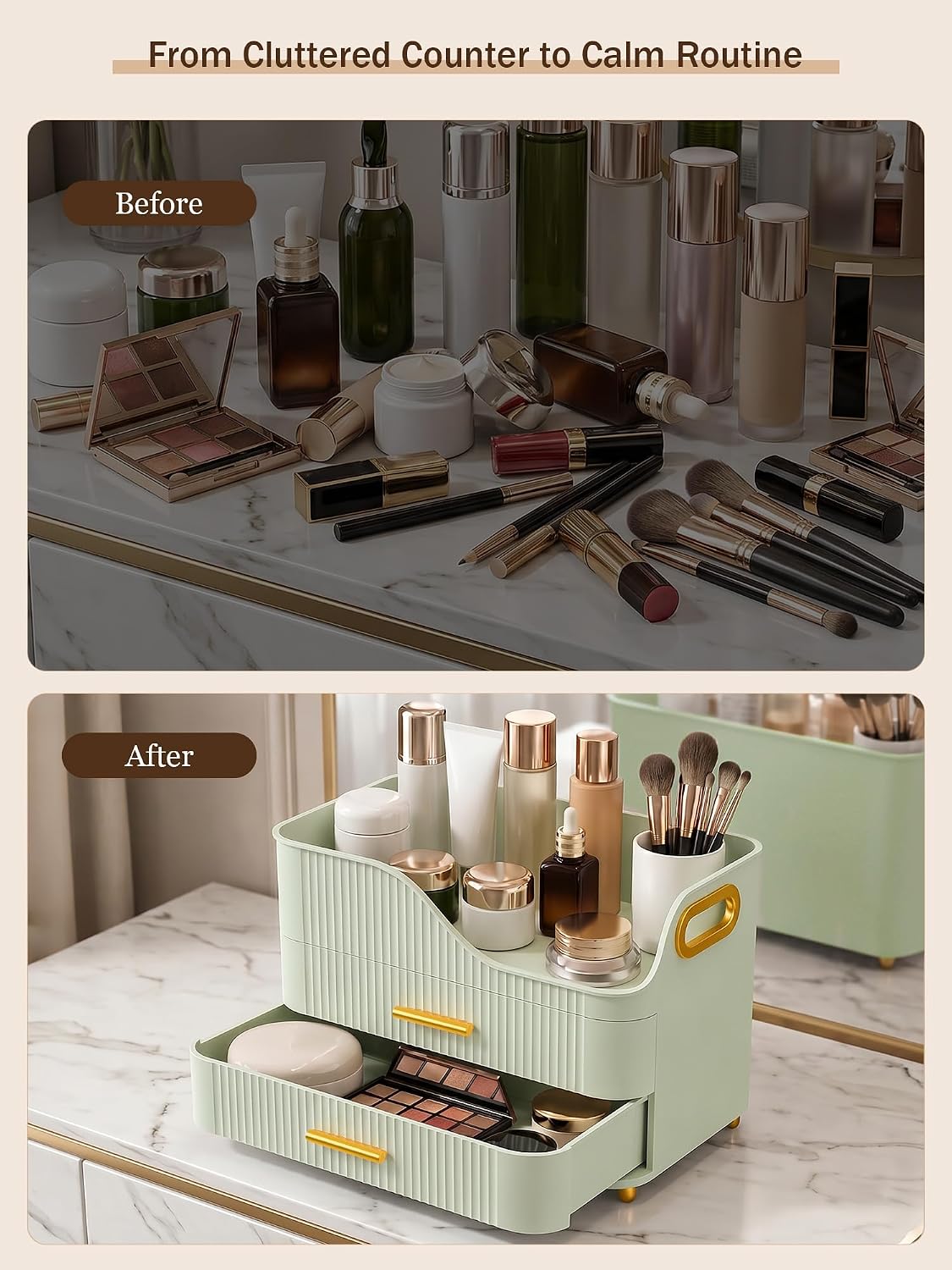 Booklov Organizador de maquillaje para encimera con cajones, caja d...