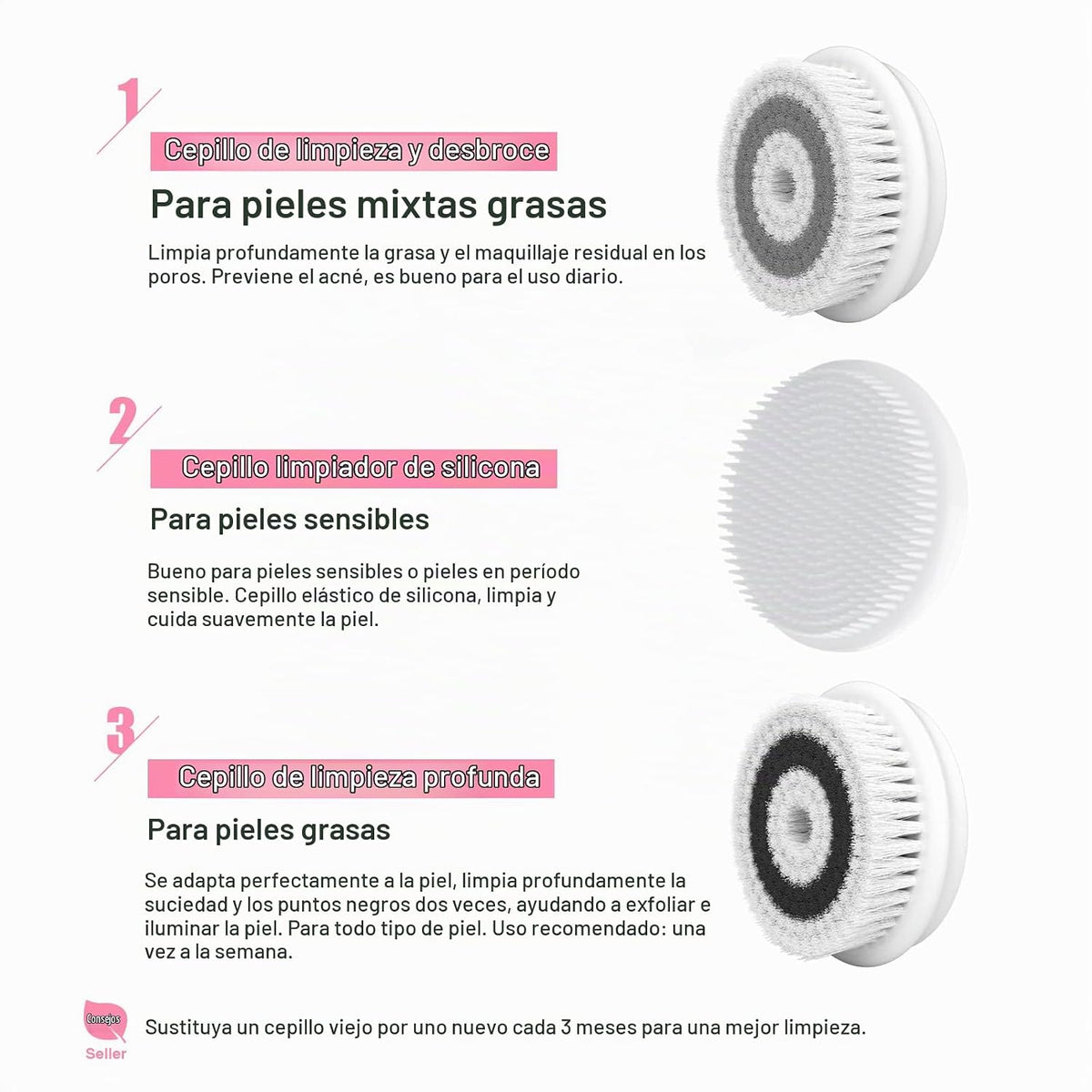TOUCHBeauty Cepillo giratorio limpiador facial con 3 cabezales de c...