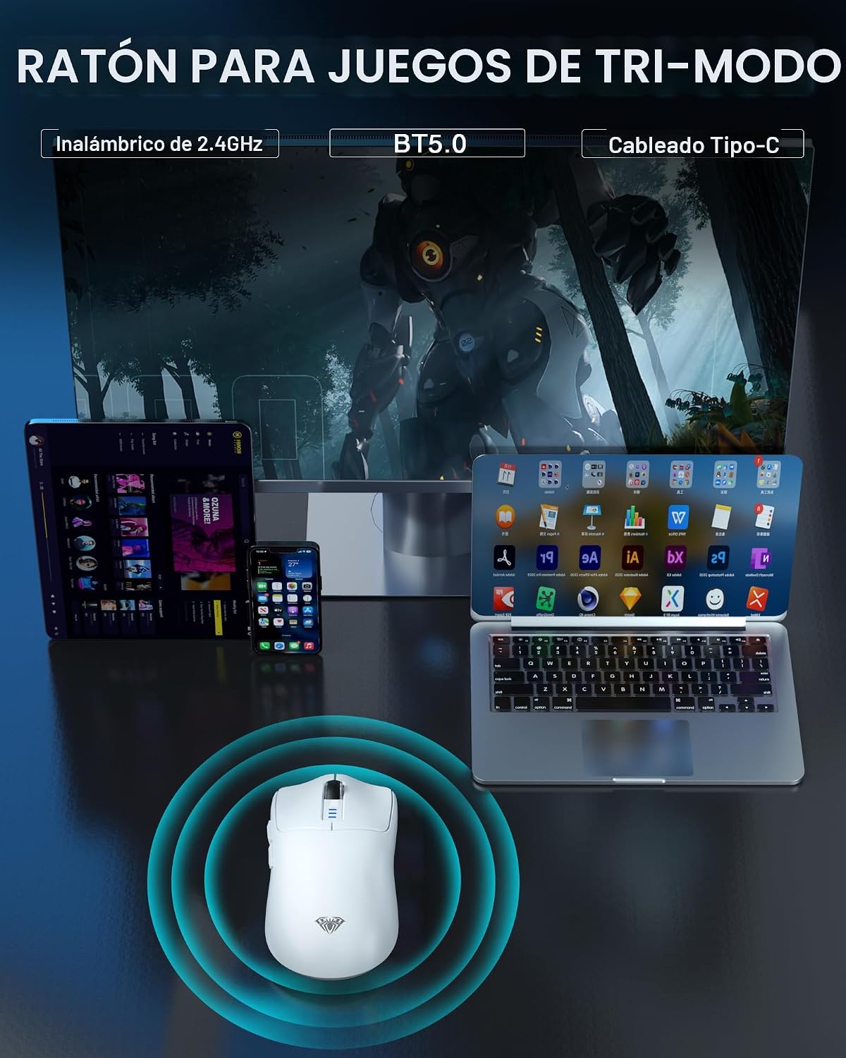 AULA Combo de teclado y mouse inalámbricos, teclados mecánicos para...