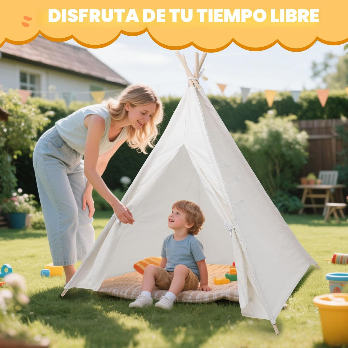 Paquete de 4 carpas tipi para niños [engrosadas] con cadena de luce...
