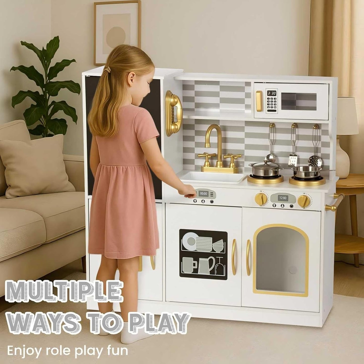 Juego de cocina para niños de 3 a 8 años, cocina de juguete de made...