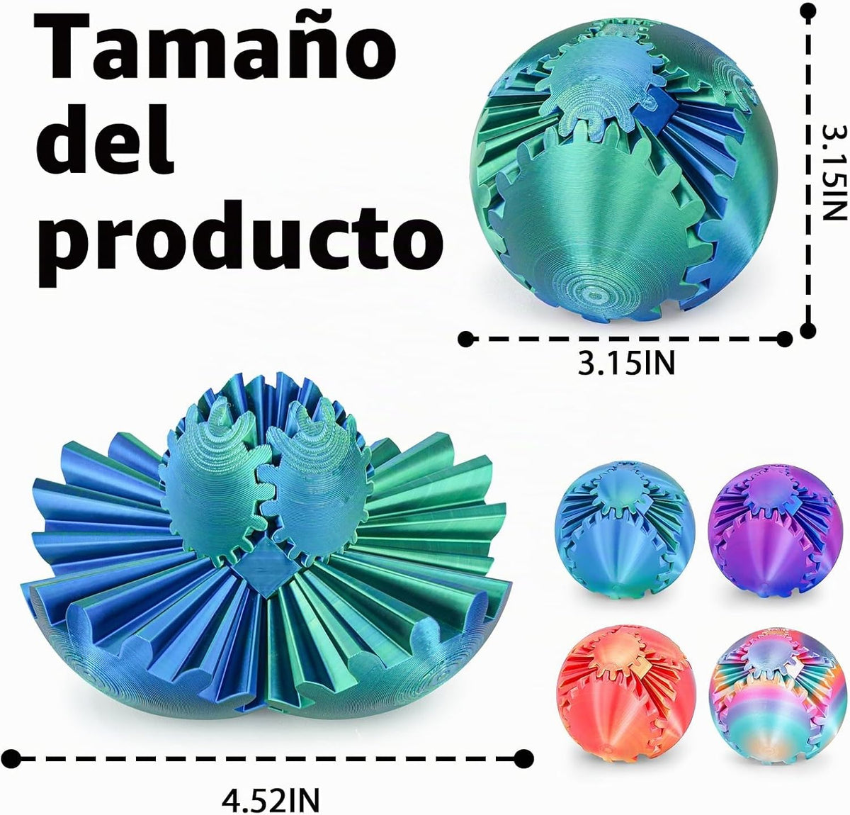 4 Piezas Cubo Bola de Engranajes Impreso en 3D Juguete Fidget, Esfe...