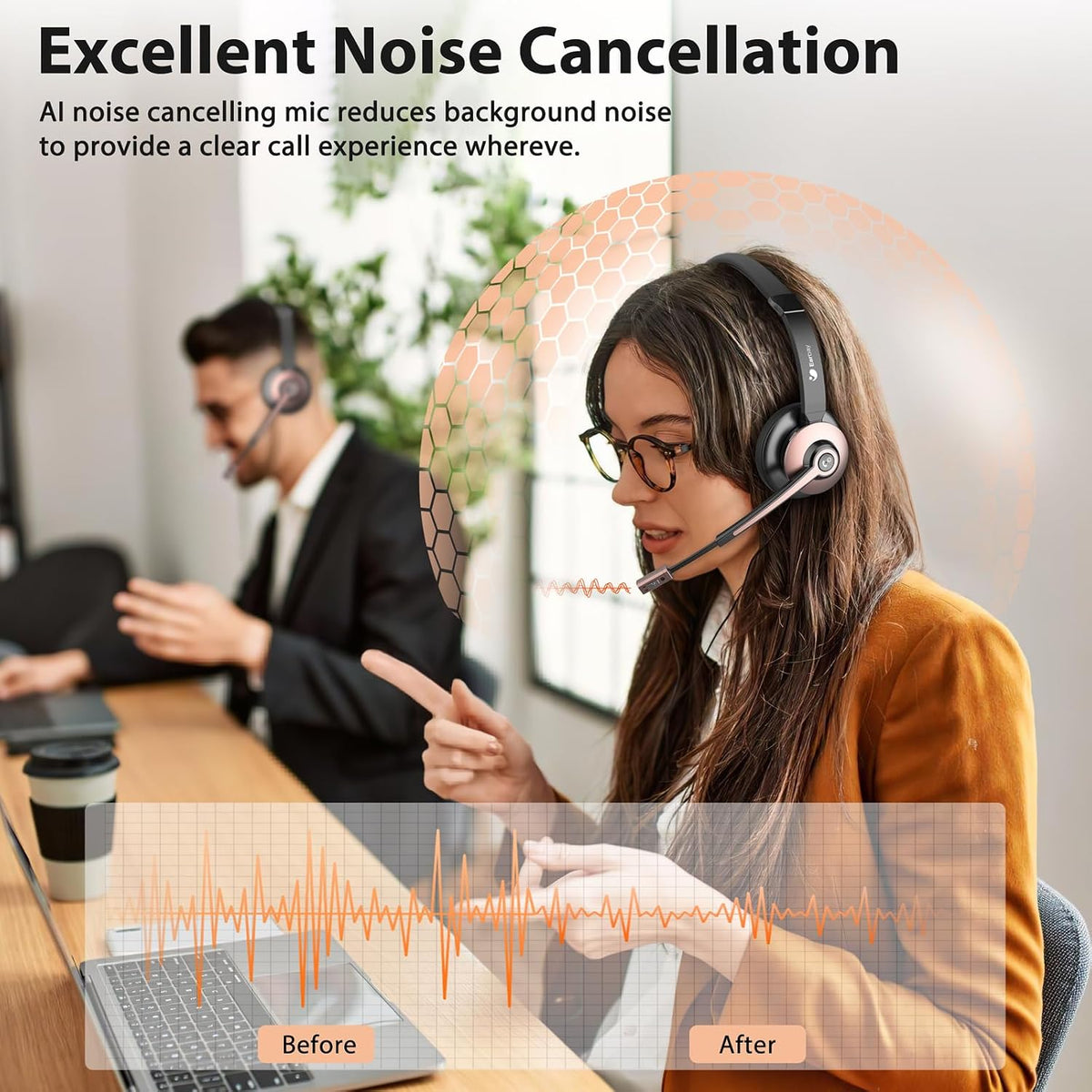Auriculares inalámbricos con micrófono para el trabajo, auriculares...