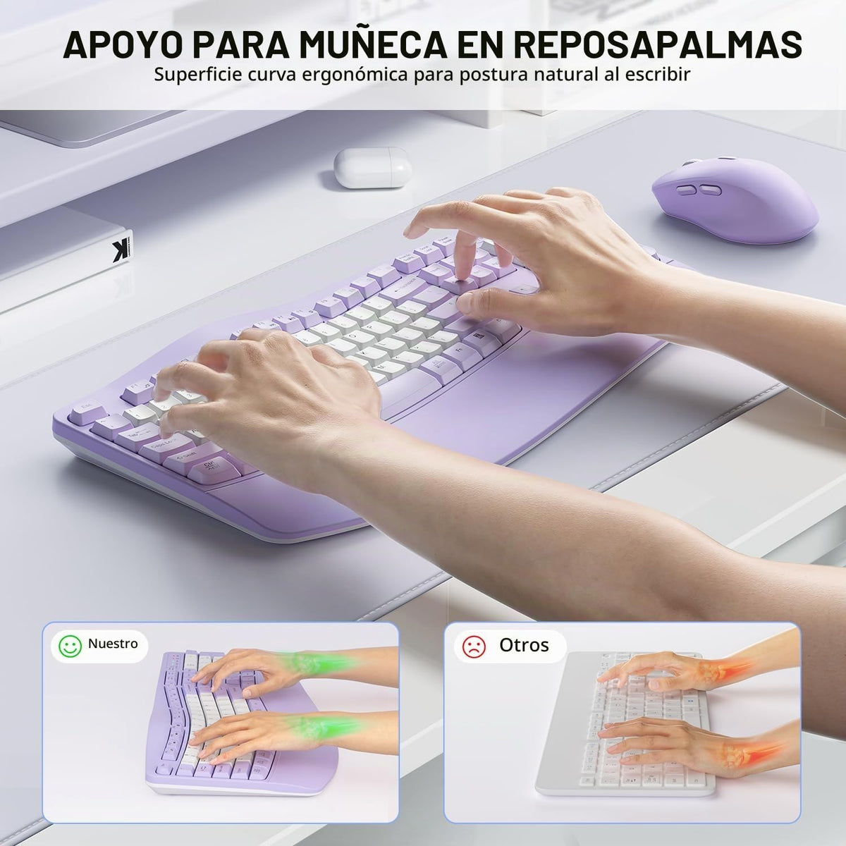 Combo de teclado y mouse inalámbricos, teclas onduladas de tamaño c...