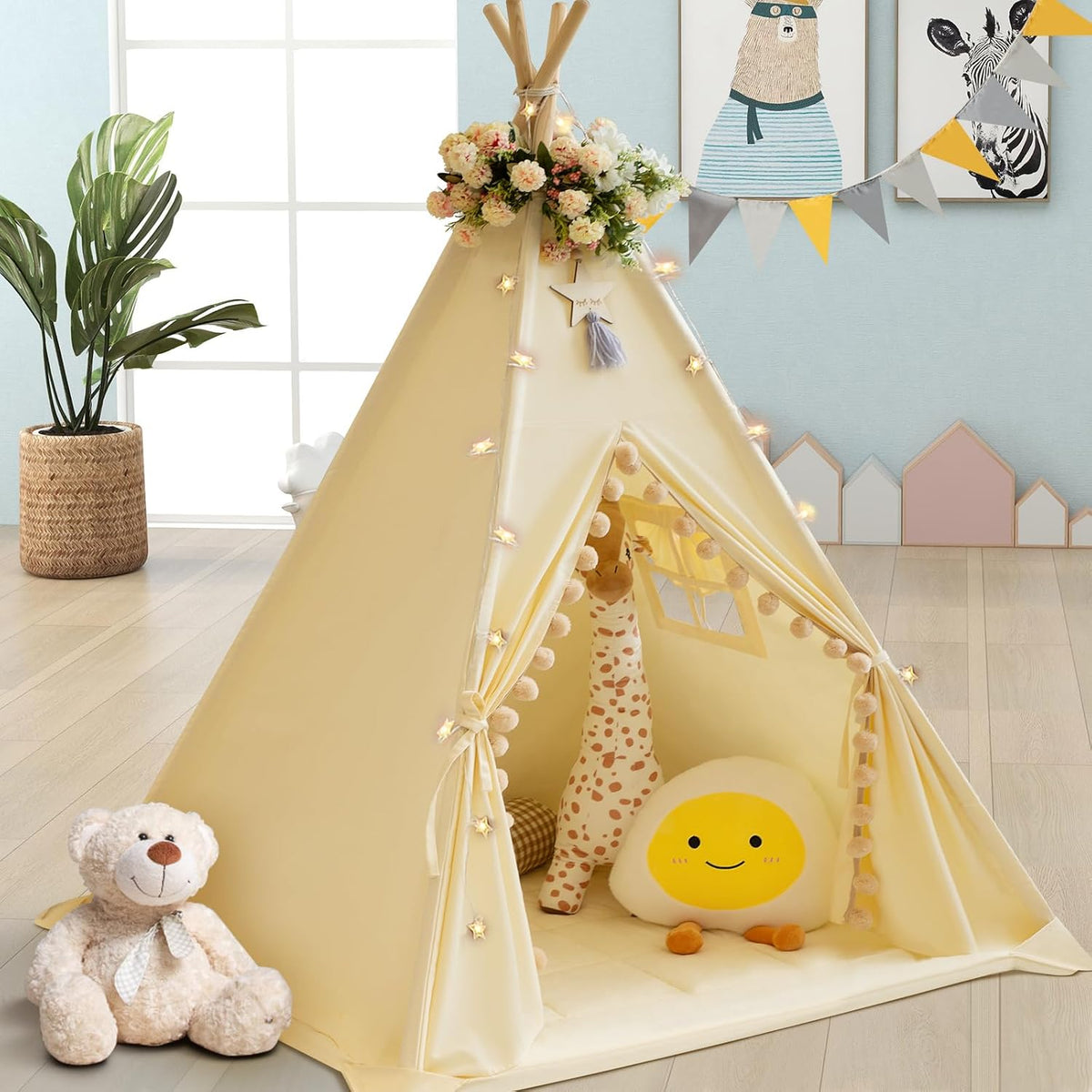 WIRHAO Tienda de campaña tipi para niños con alfombrilla acolchada,...