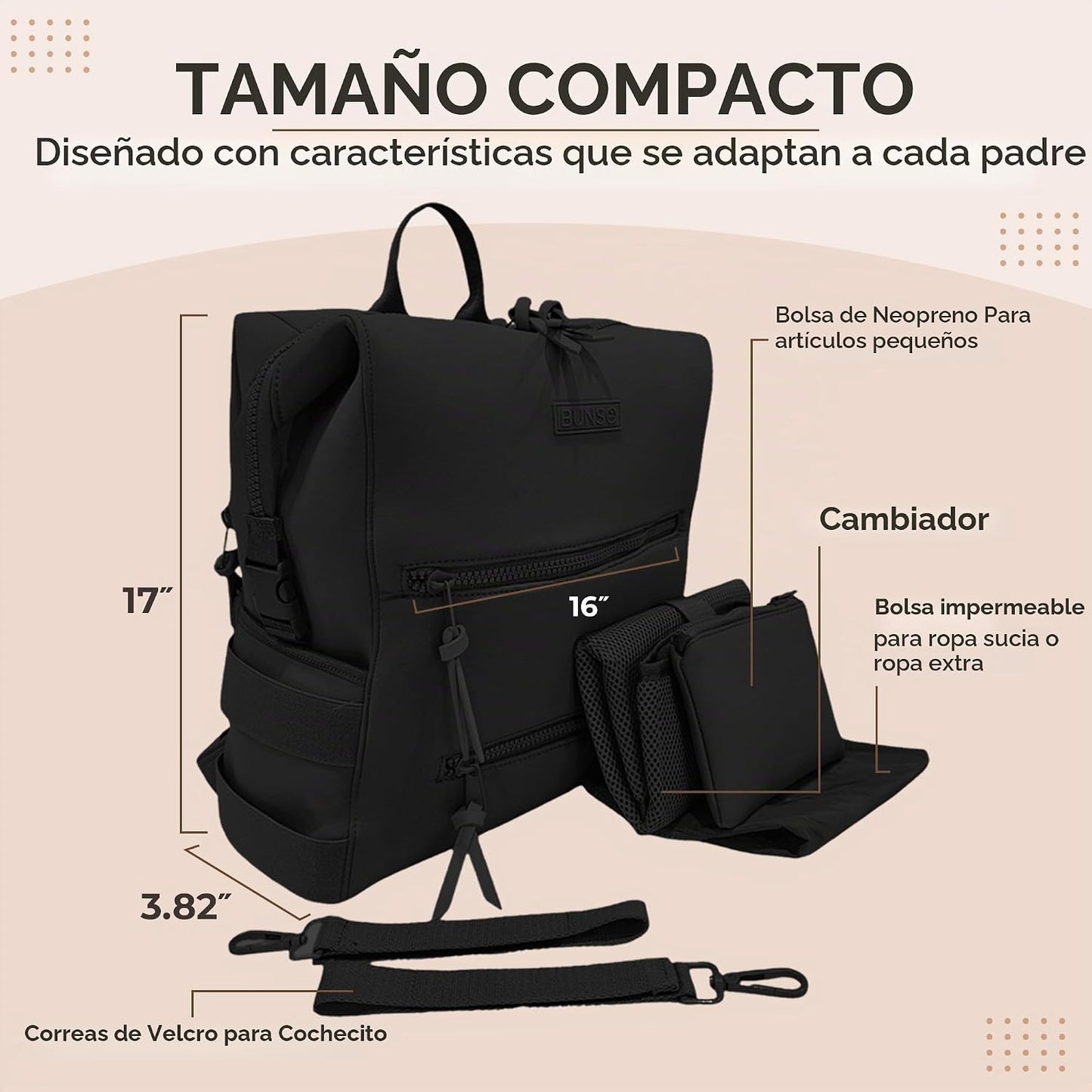 BUNSO Baby Bolsa de pañales de neopreno, mochila minimalista con bo...