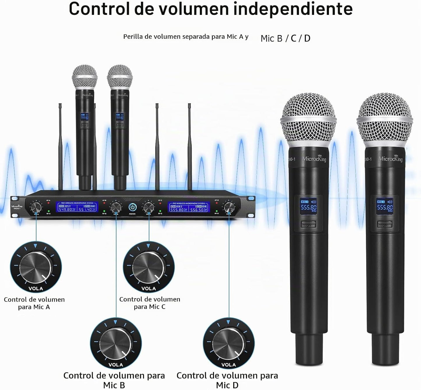 MicrocKing Sistema de micrófono inalámbrico, con 4 micrófonos de ma...
