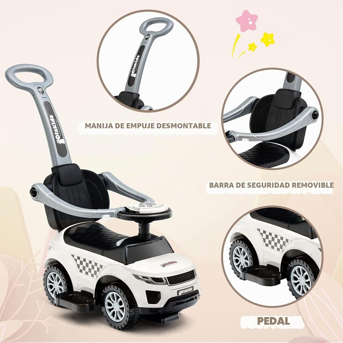 OLAKIDS Coche de empuje 4 en 1, cochecito para niños pequeños, jugu...