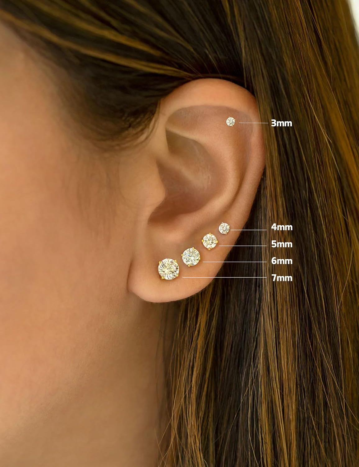 Aretes de tuerca de Kainier para mujer, chapados en oro de 14 quila...