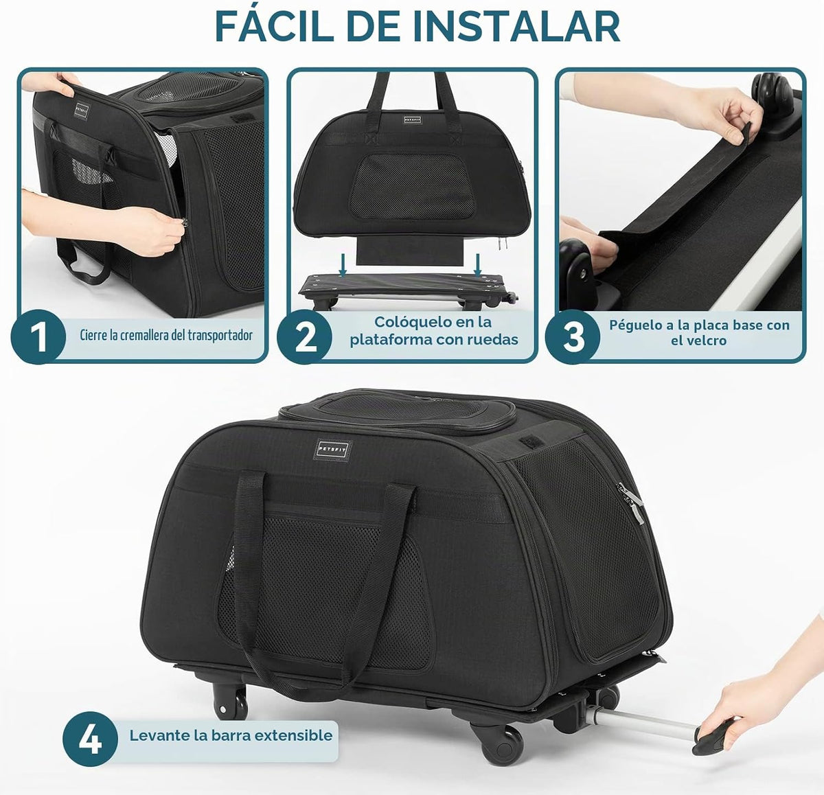 PETSFIT Transportador Extra Grande para Mascotas con Ruedas - Trans...