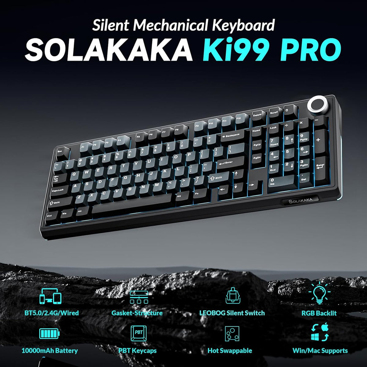 SOLAKAKA KI99 Pro Teclado mecánico inalámbrico con interruptor sile...