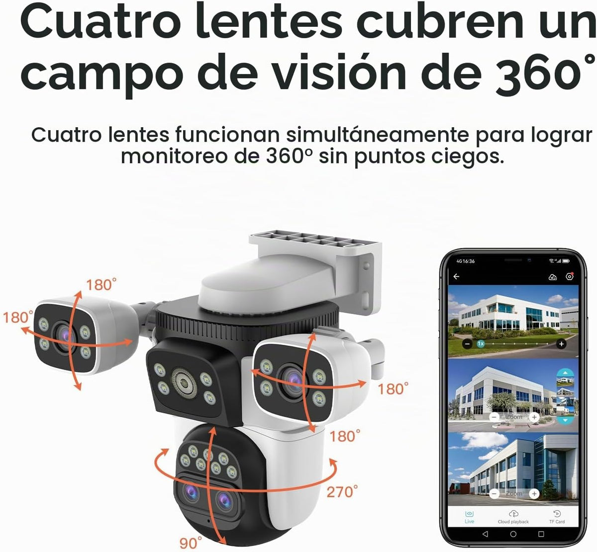EVERSECU - Cámara de seguridad WiFi PTZ de lente cuádruple con zoom...